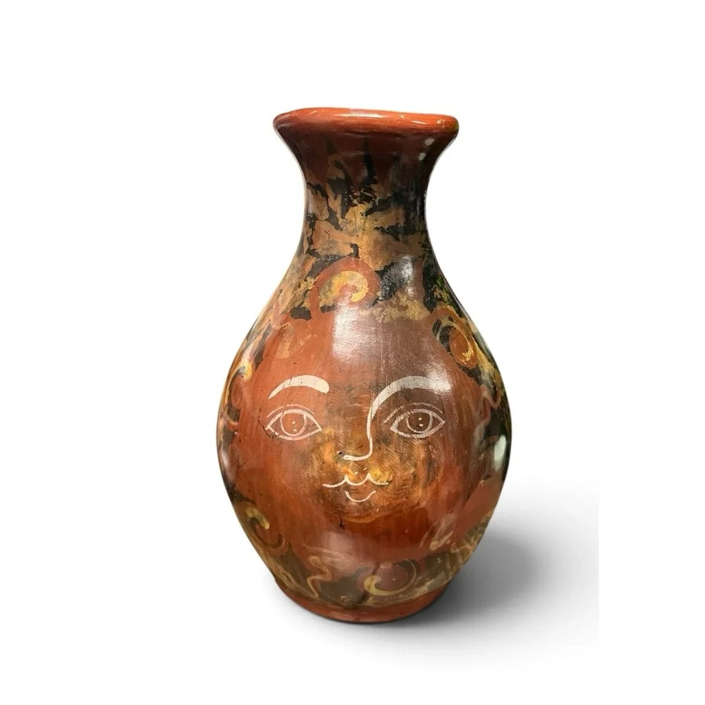 Tonala Pottery Vase Sun Angel Ortiz Gabriel Mexico Handpainted 5.75